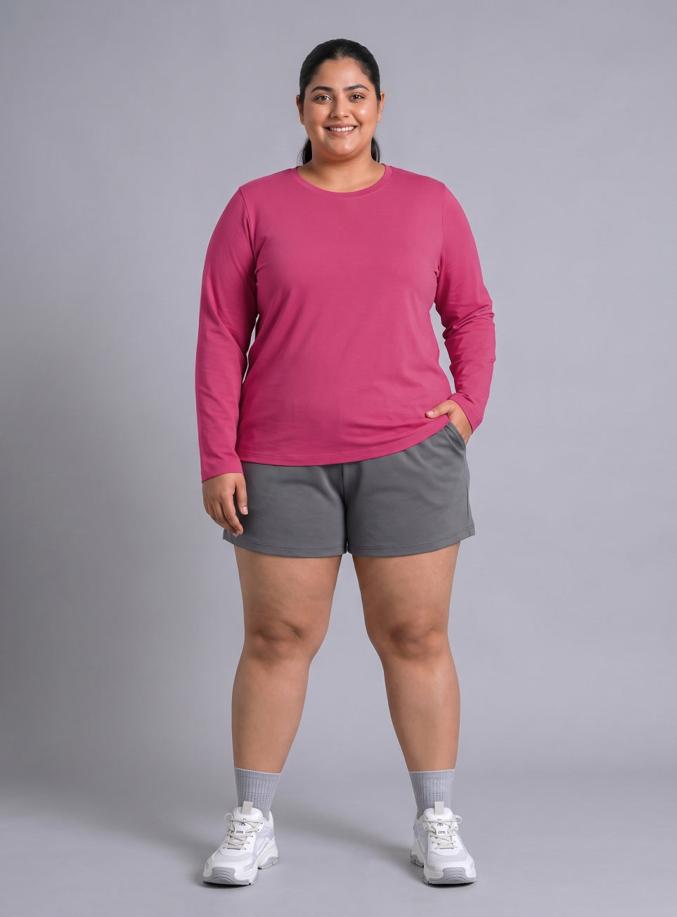 Women's Pink Full sleeve Plus Size T-shirt