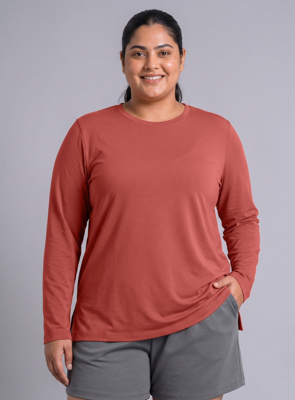 Women's Rust Full sleeve Plus Size T-shirt