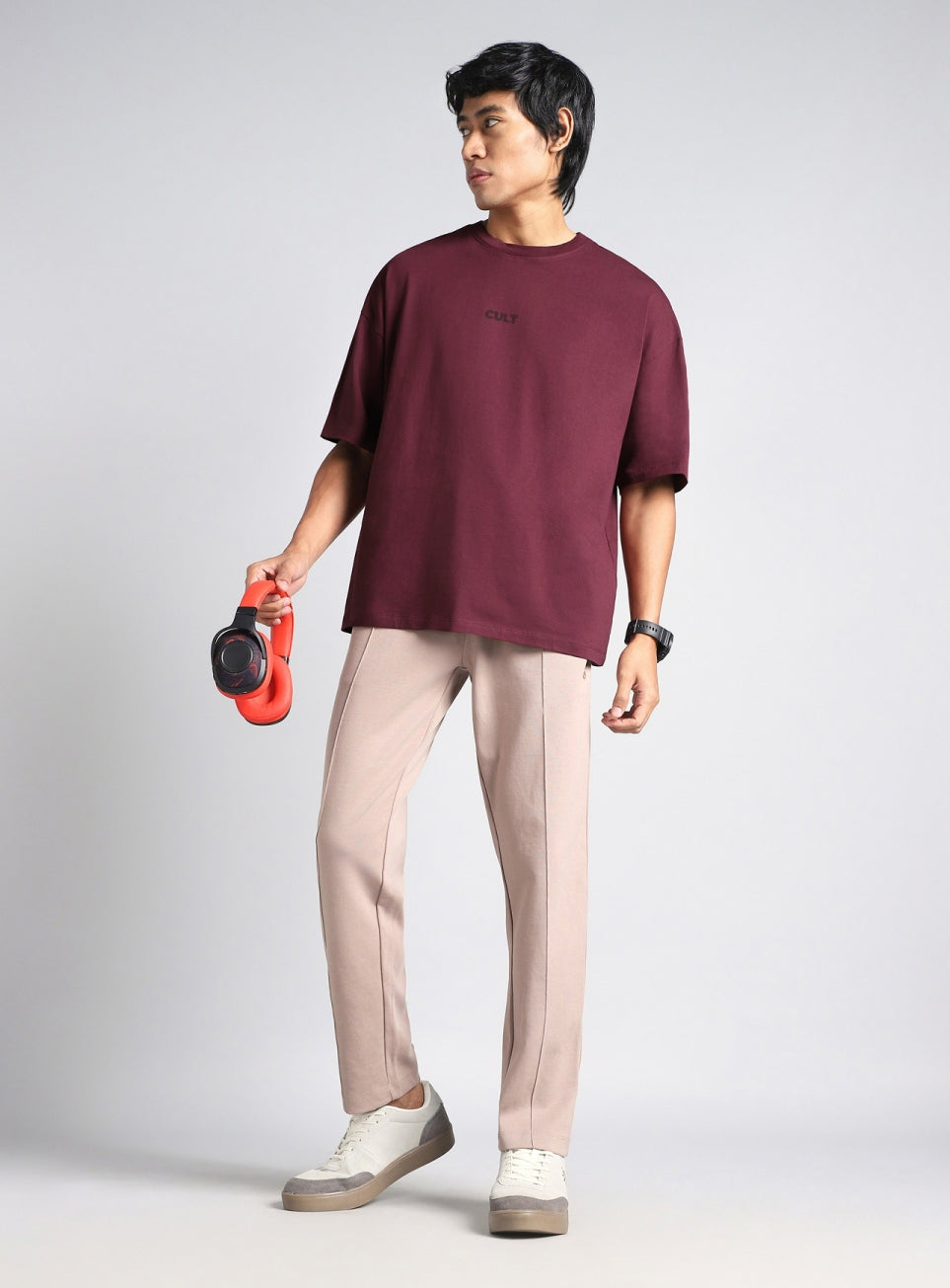 Men's Maroon Soft Form Oversized T-shirt