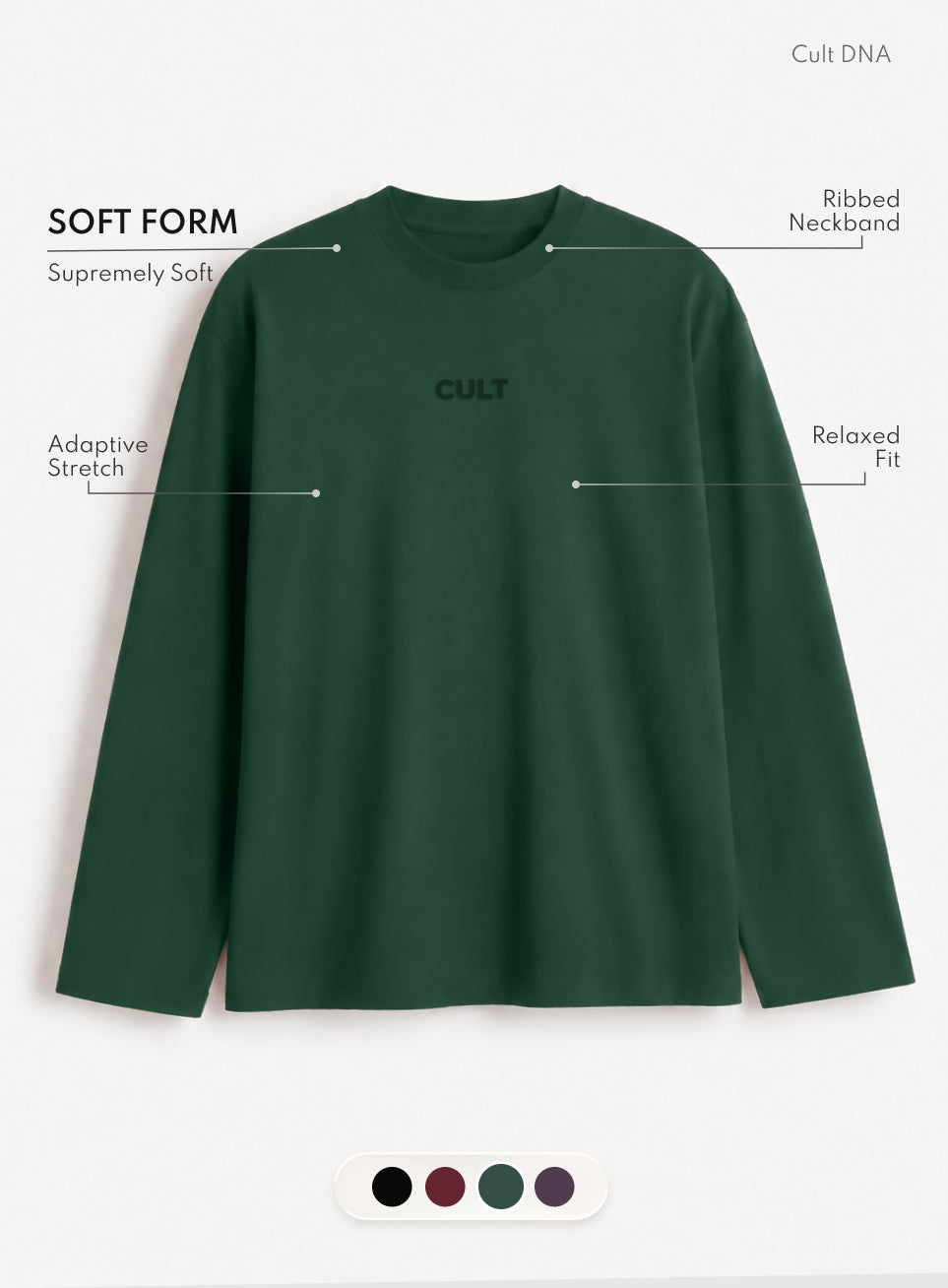 Men's Green Soft Form Full Sleeve Comfort T-shirt