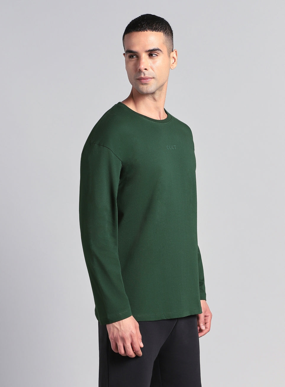 Men's Green Soft Form Full Sleeve Comfort T-shirt