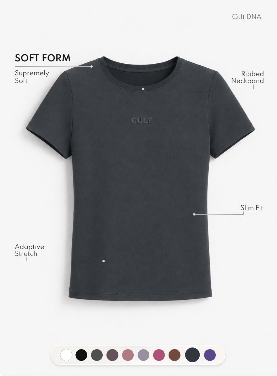 Women's Dark Grey Soft Form Snug T-shirt