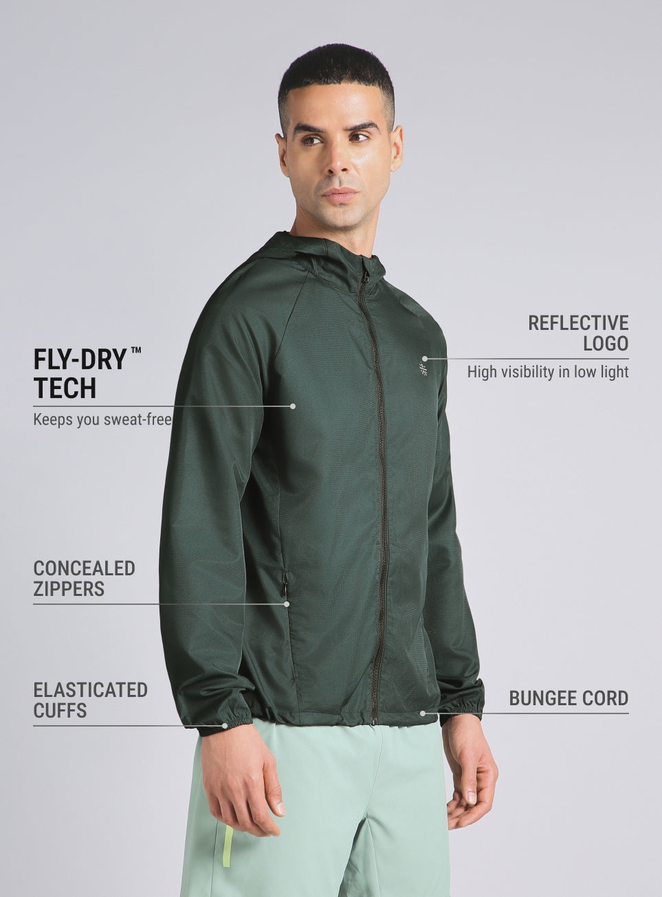 Men's Dark Green Daily Pace Packable Windbreaker Jacket