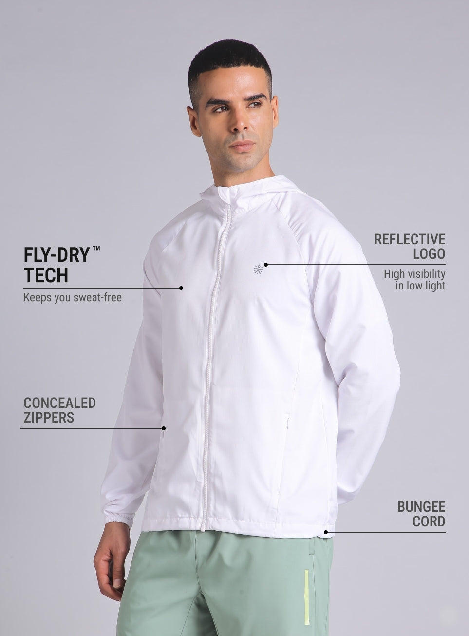 Men's White Daily Pace Windbreaker Jacket
