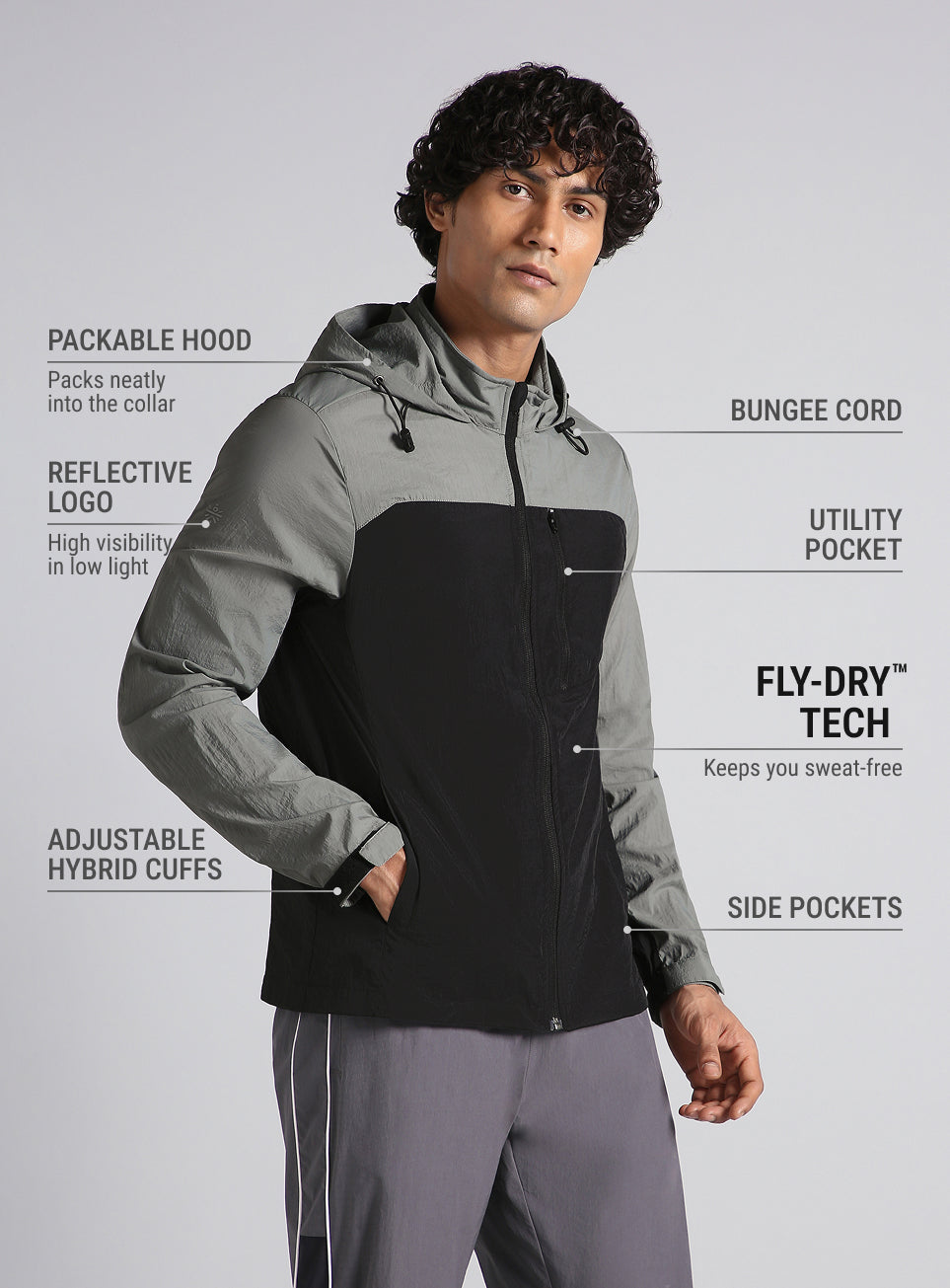 Men's Black Daily Run Hooded Windbreaker Jacket