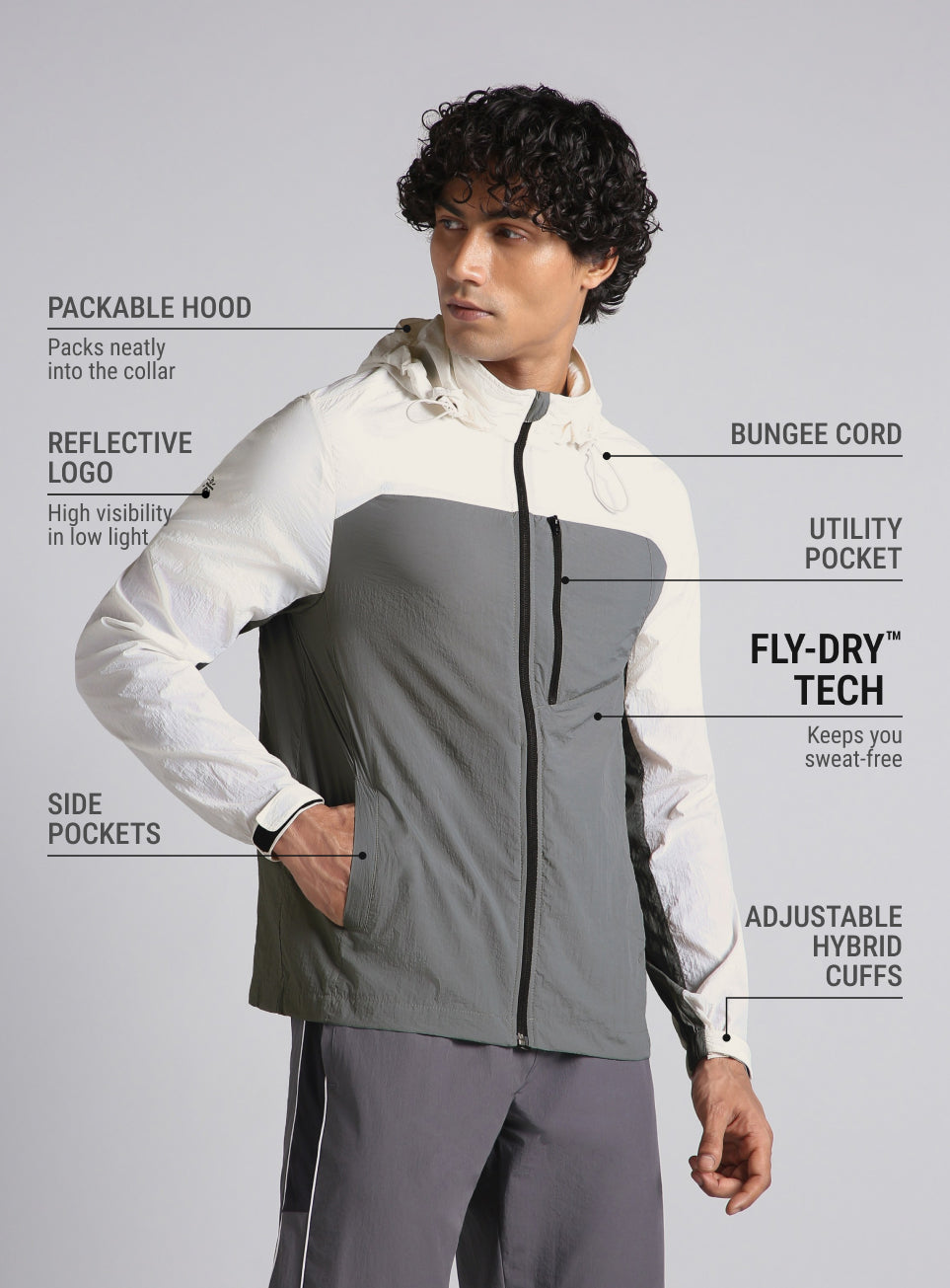 Men's Grey Daily Run Hooded Windbreaker Jacket