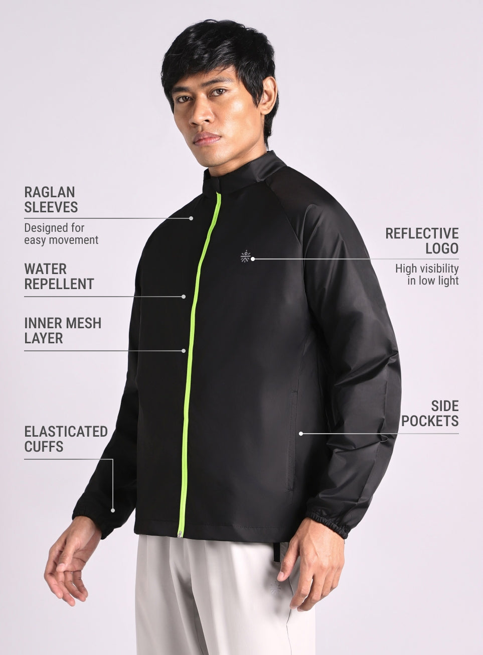 Men’s Black Reflective panel wind Breaker Running Jacket