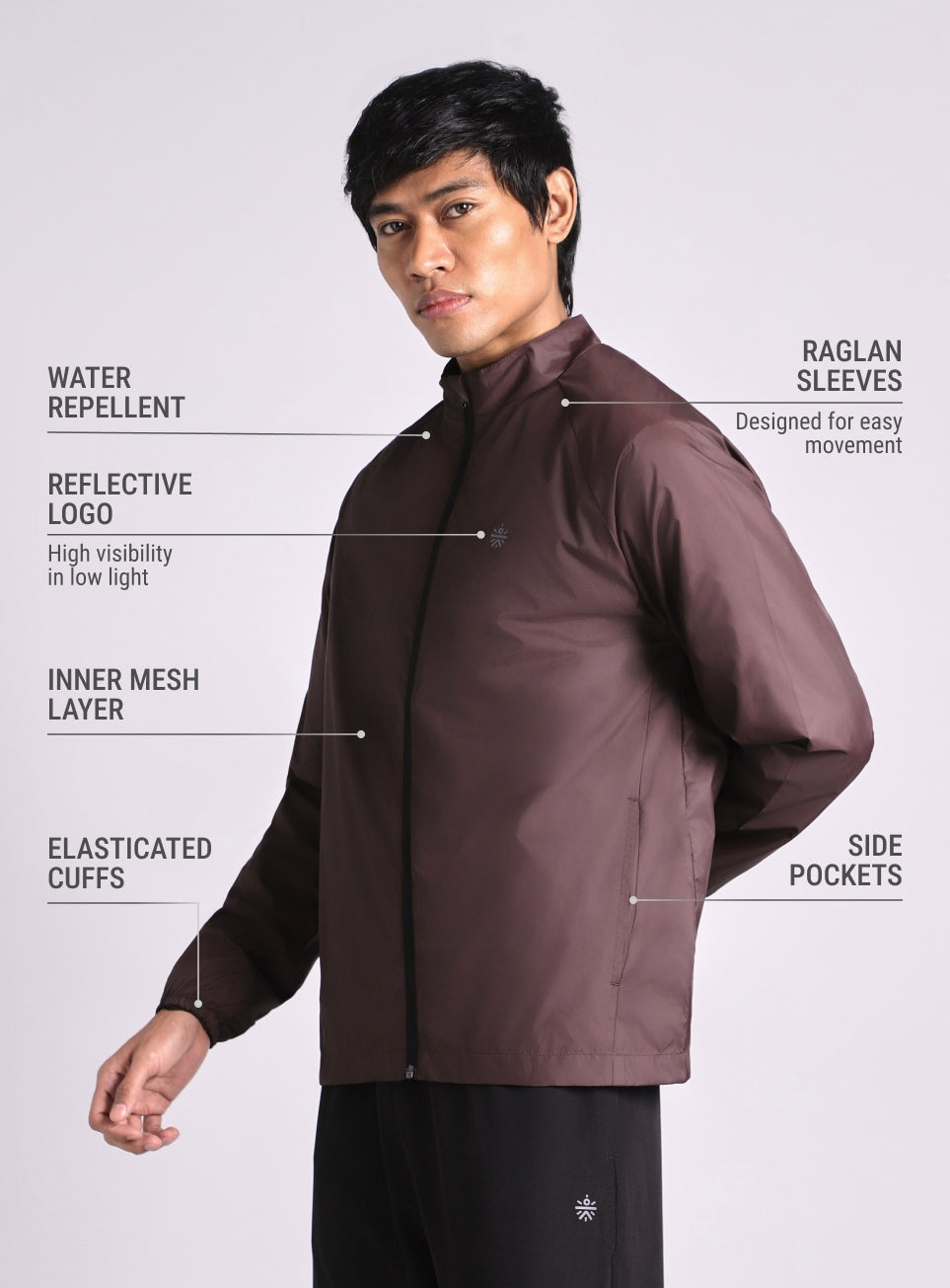 Men’s Wine Reflective panel wind Breaker Running Jacket