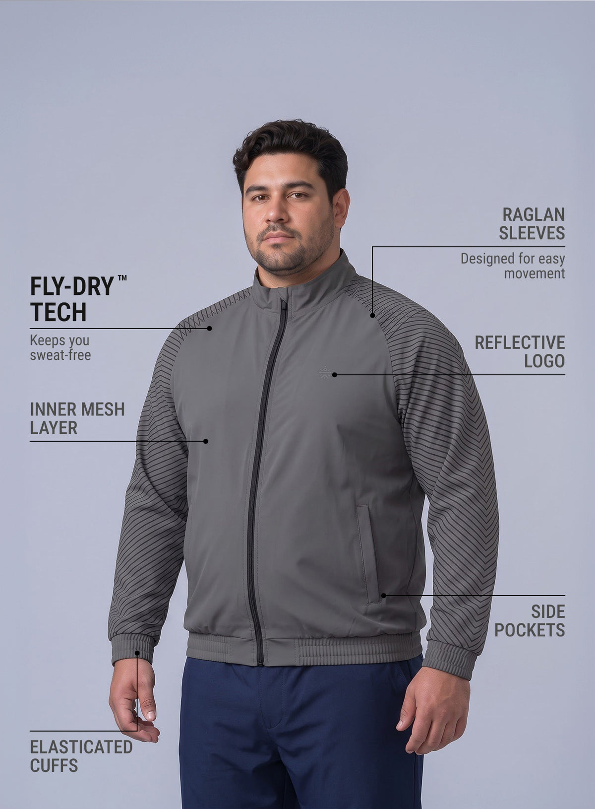 Men's Grey Day Run Essential Plus Size Jacket