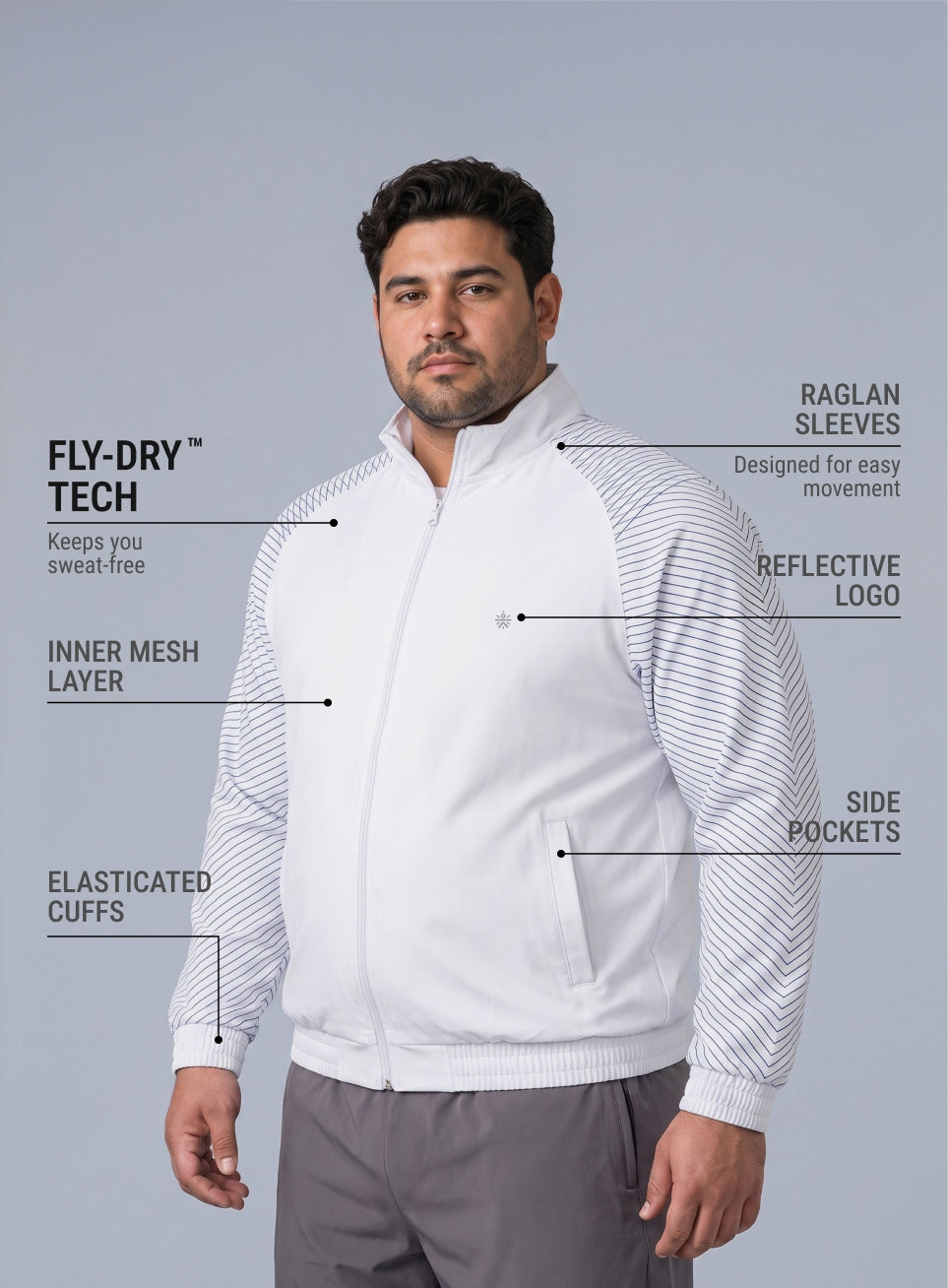 Men's White Day Run Essential Plus Size Jacket