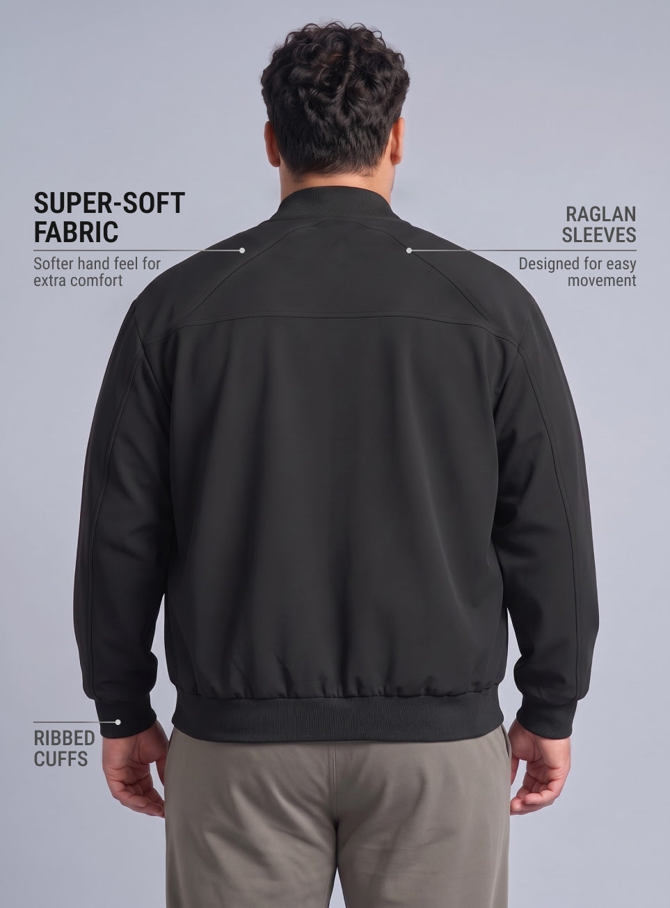 Men's Black Training Plus Size Bomber Jacket