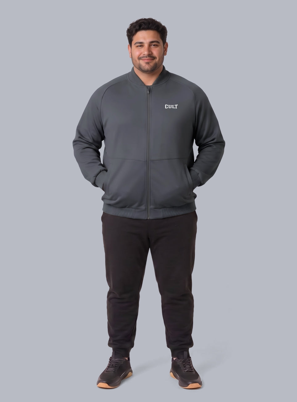 Men's Dark Grey Training Plus Size Bomber Jacket