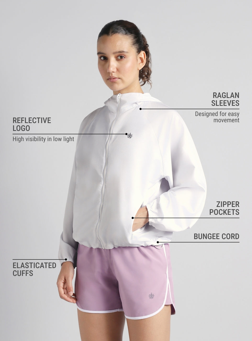 Women's White Daily Run Packable Windcheater