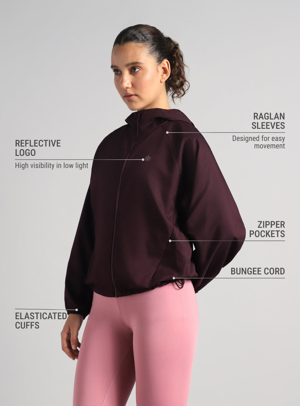 Women's Wine Daily Run Packable Windcheater