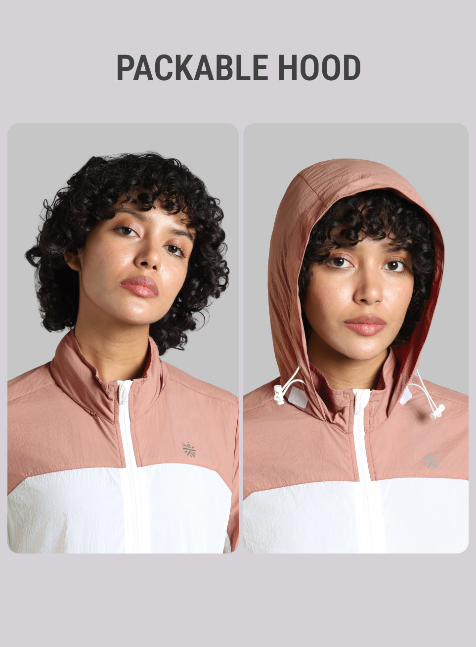 Women's White Running packable hoodie Windcheater jacket