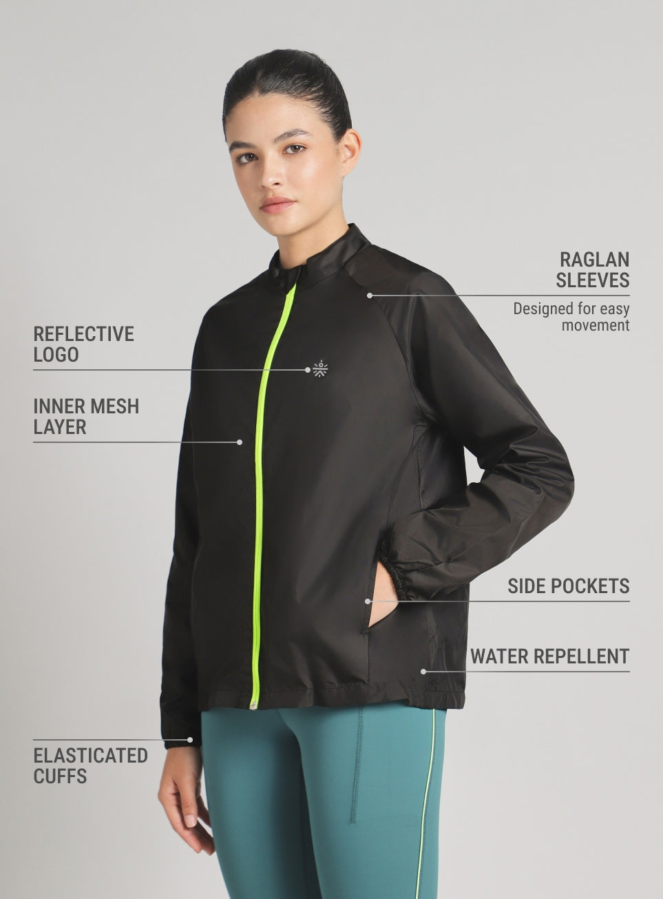 Women's Black Night Run Running Jacket