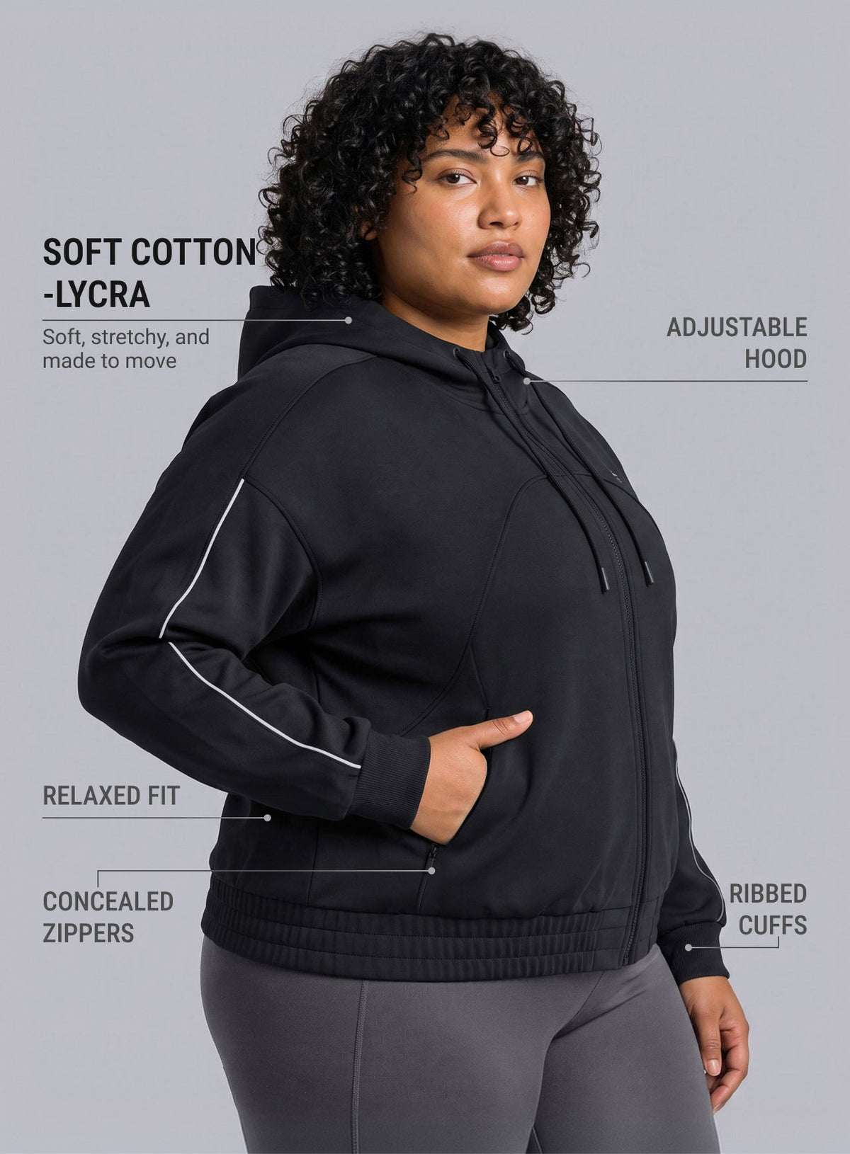 Women's Black Workout Essential Plus Size Training Jacket