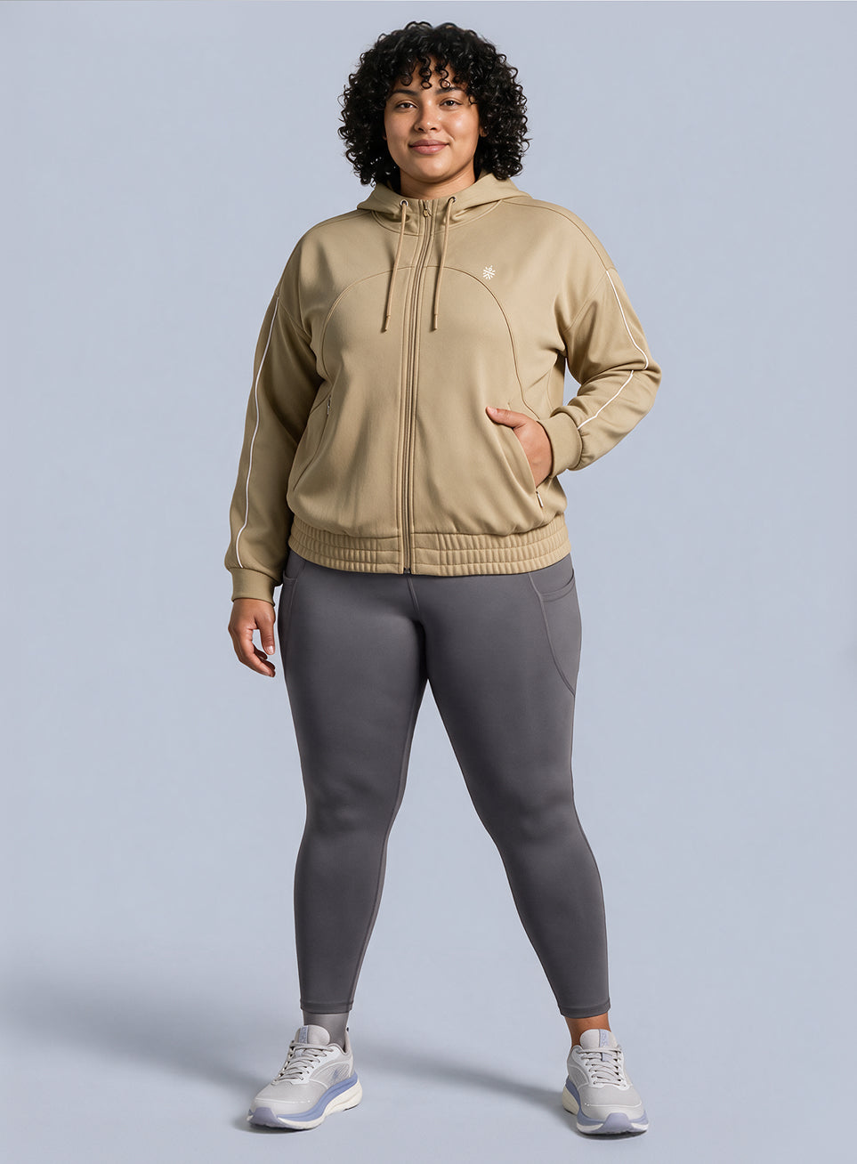 Women's Beige Workout Essential Plus Size Training Jacket