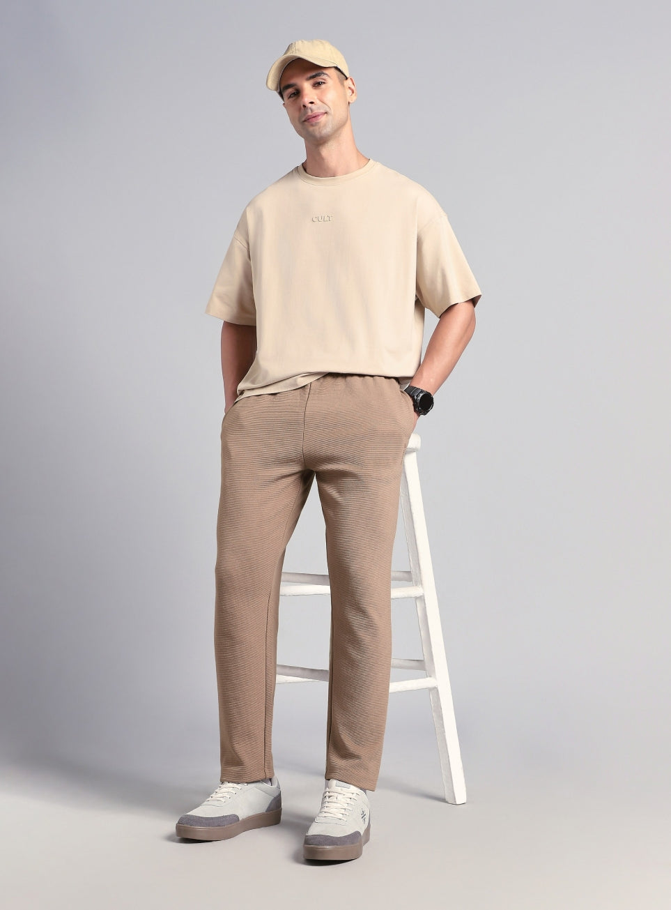 Men's Beige Luxe Form Classic Trackpants