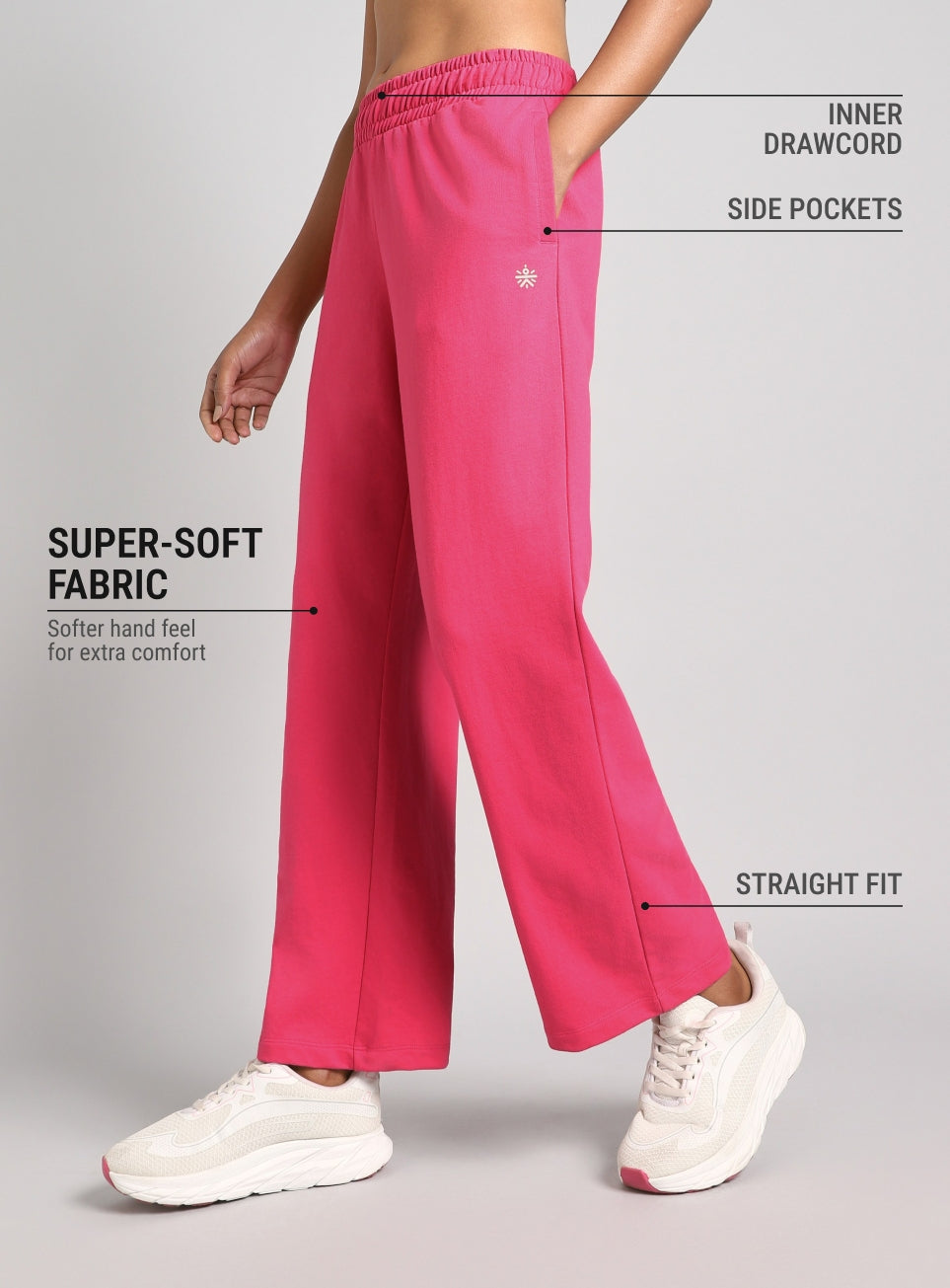 Women's Pink Move Easy Sporty Straight Fit Trackpants