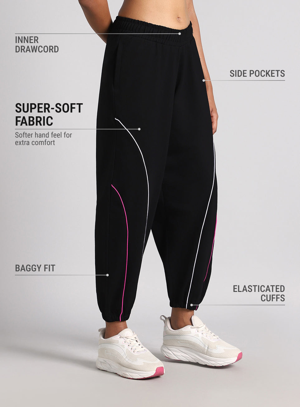 Women's Black High Pulse Baggy Fit Joggers
