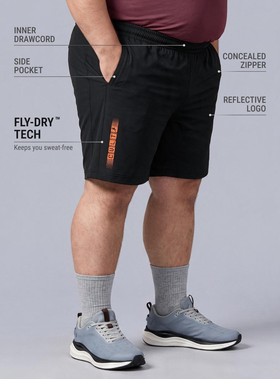 Men's Black Cult Run Club Plus Size Shorts