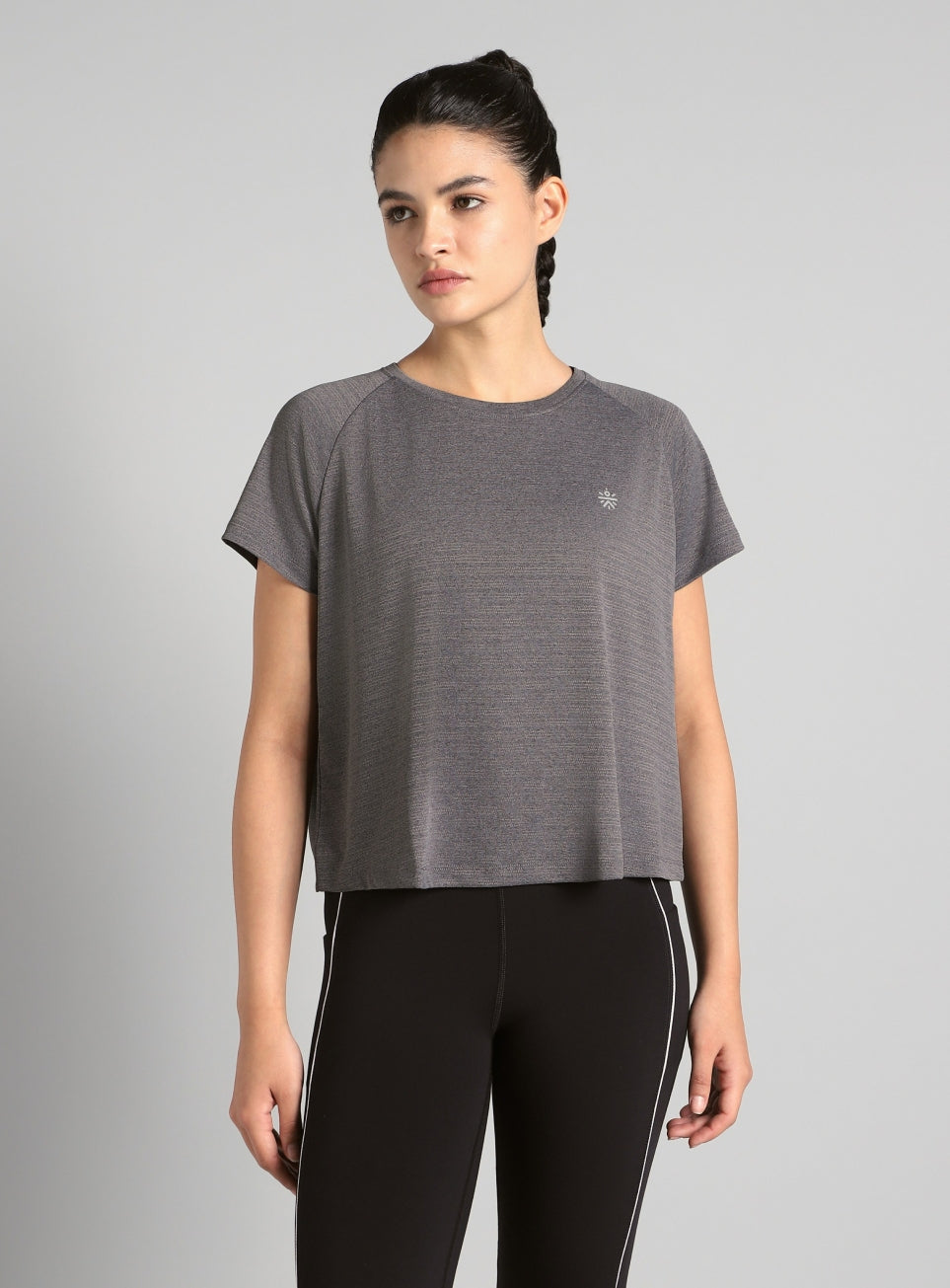 Women's Grey Back Overlap Relaxed Fit Top