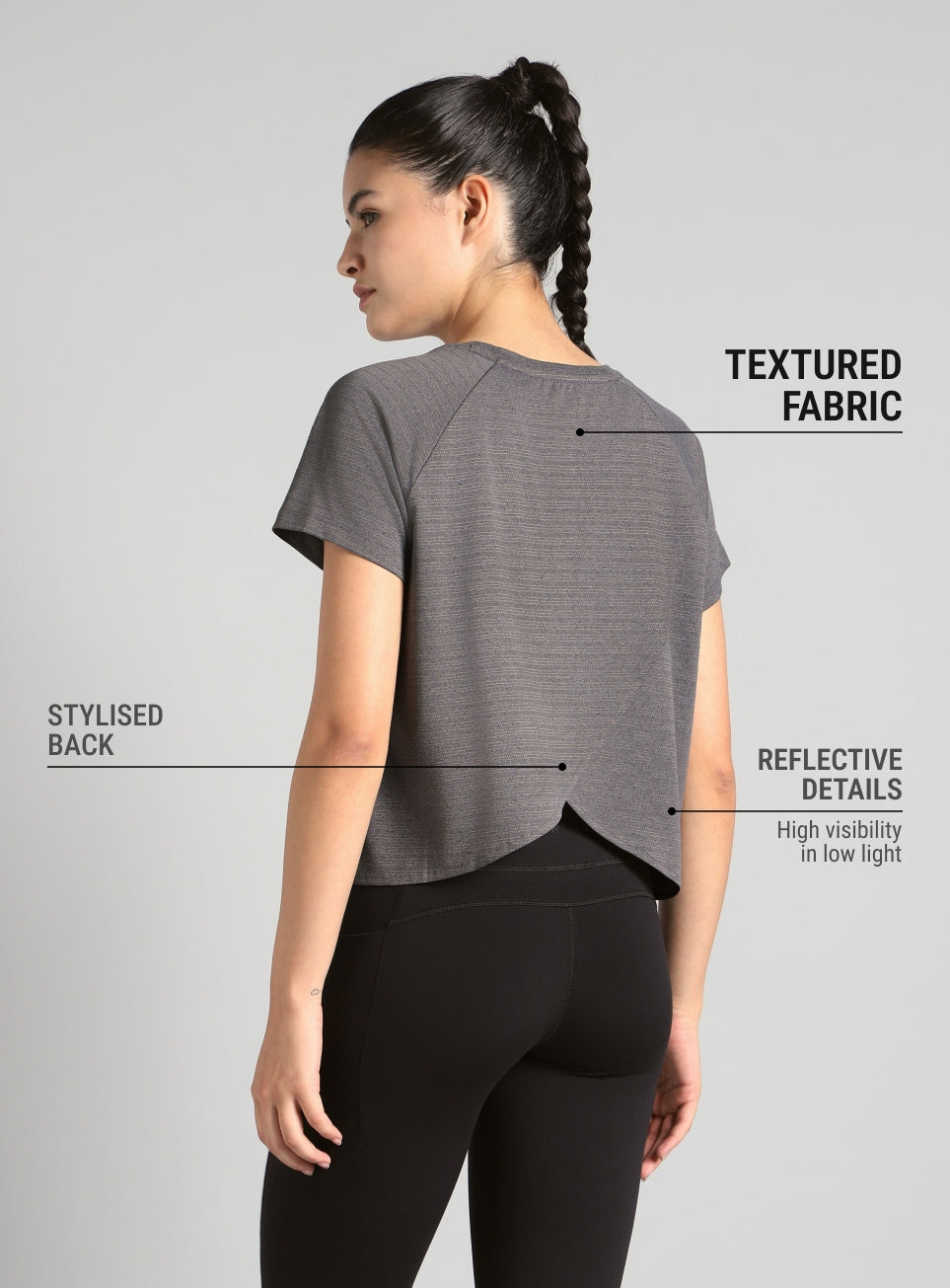 Women's Grey Back Overlap Relaxed Fit Top