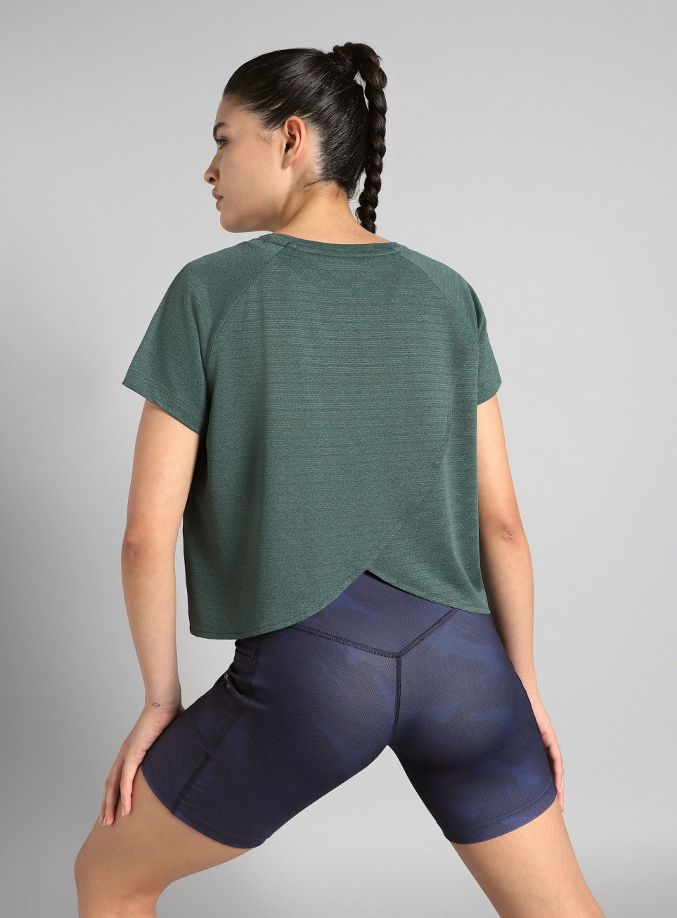 Women's Green Back Overlap Relaxed Fit Top