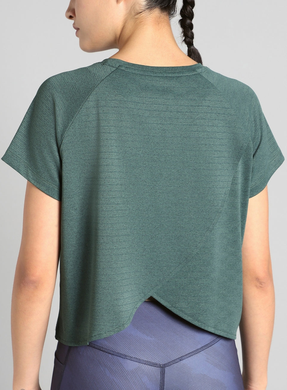 Women's Green Back Overlap Relaxed Fit Top