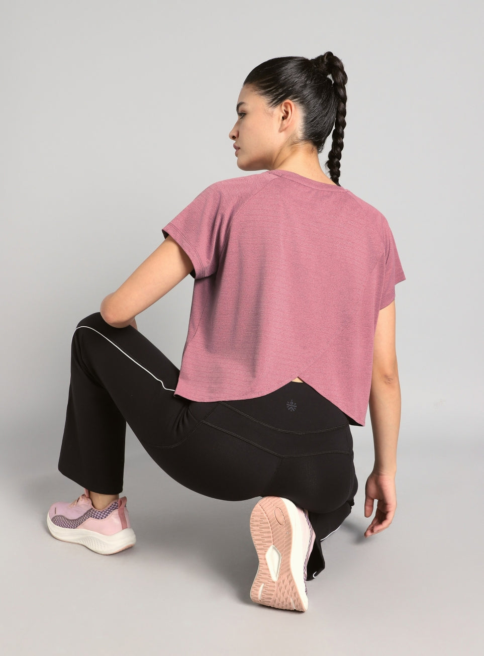 Women's Pink Back Overlap Relaxed Fit Top