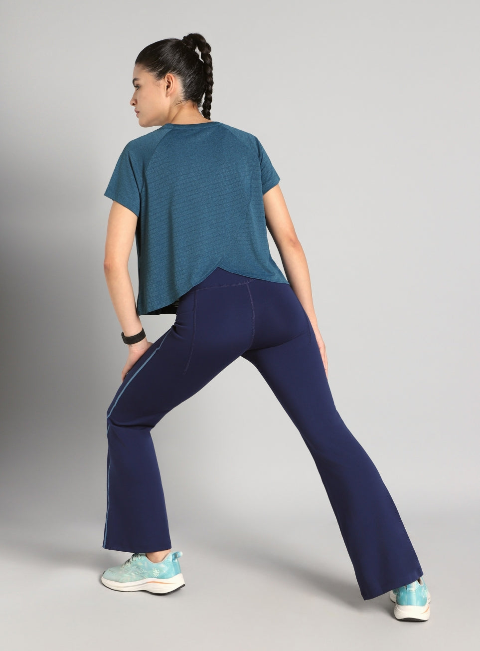 Women's Blue Back Overlap Relaxed Fit Top