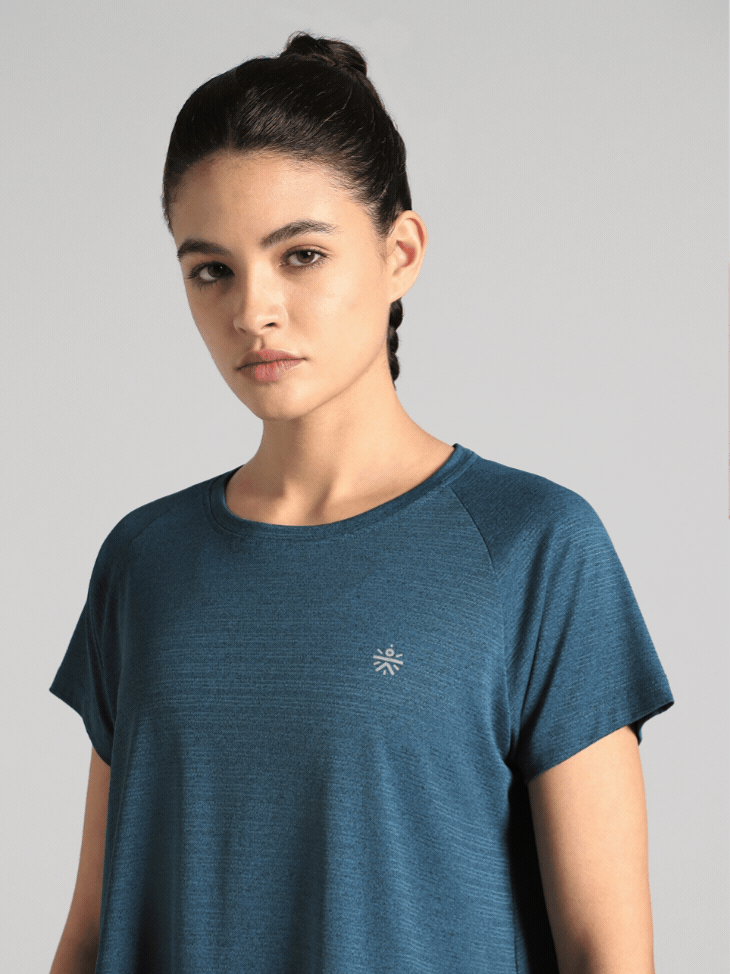 Women's Blue Back Overlap Relaxed Fit Top