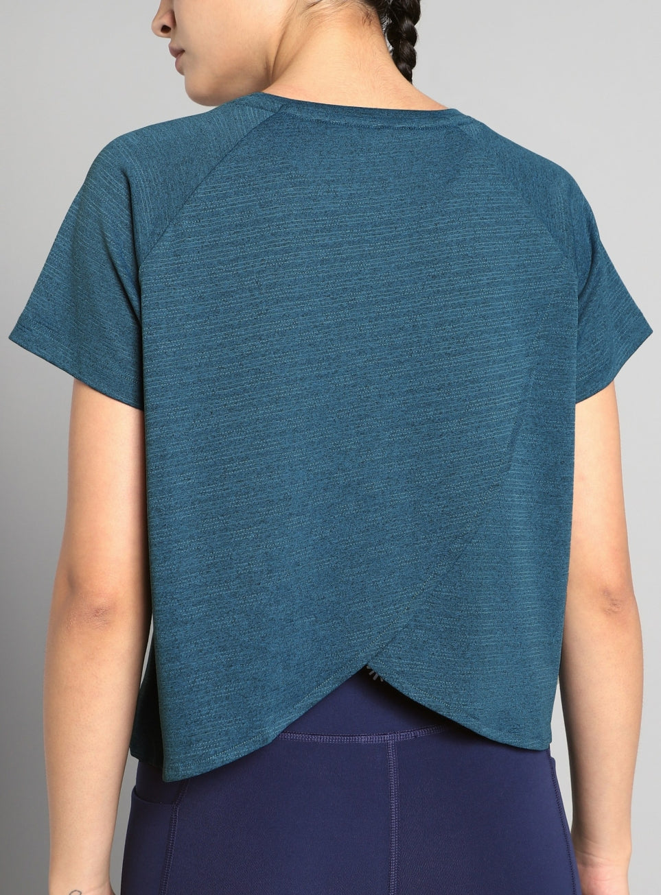 Women's Blue Back Overlap Relaxed Fit Top