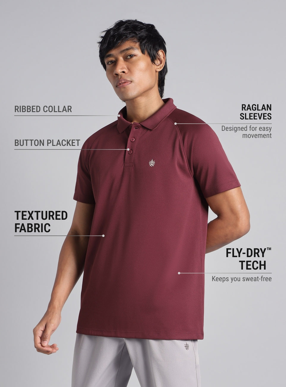 Men's Maroon High Energy Performance Polo T-shirt
