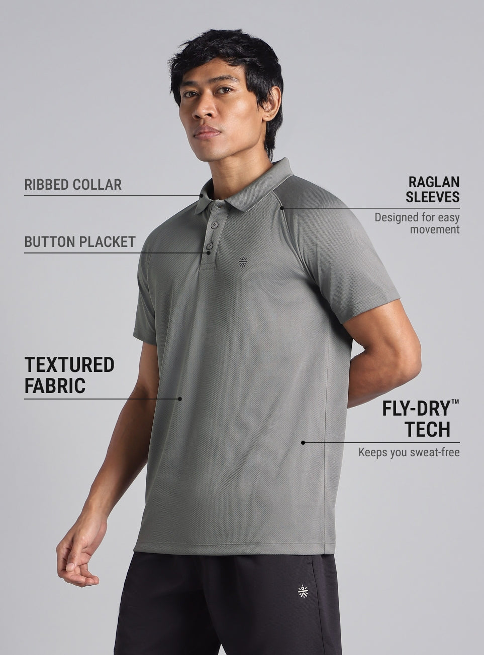 Men's Dark Grey High Energy Performance Polo T-shirt