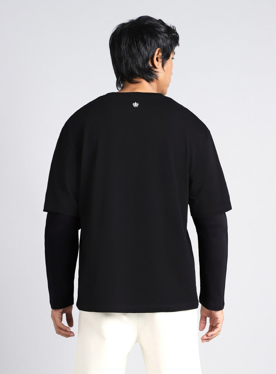 Men's Black Sporty Sporty Layered Sleeve T-shirt