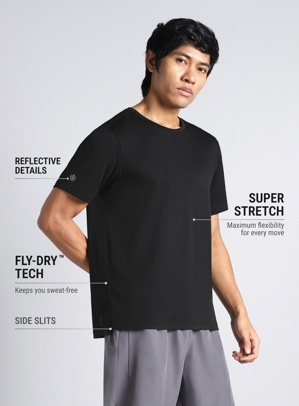 Men's Black Run Mode T-shirt