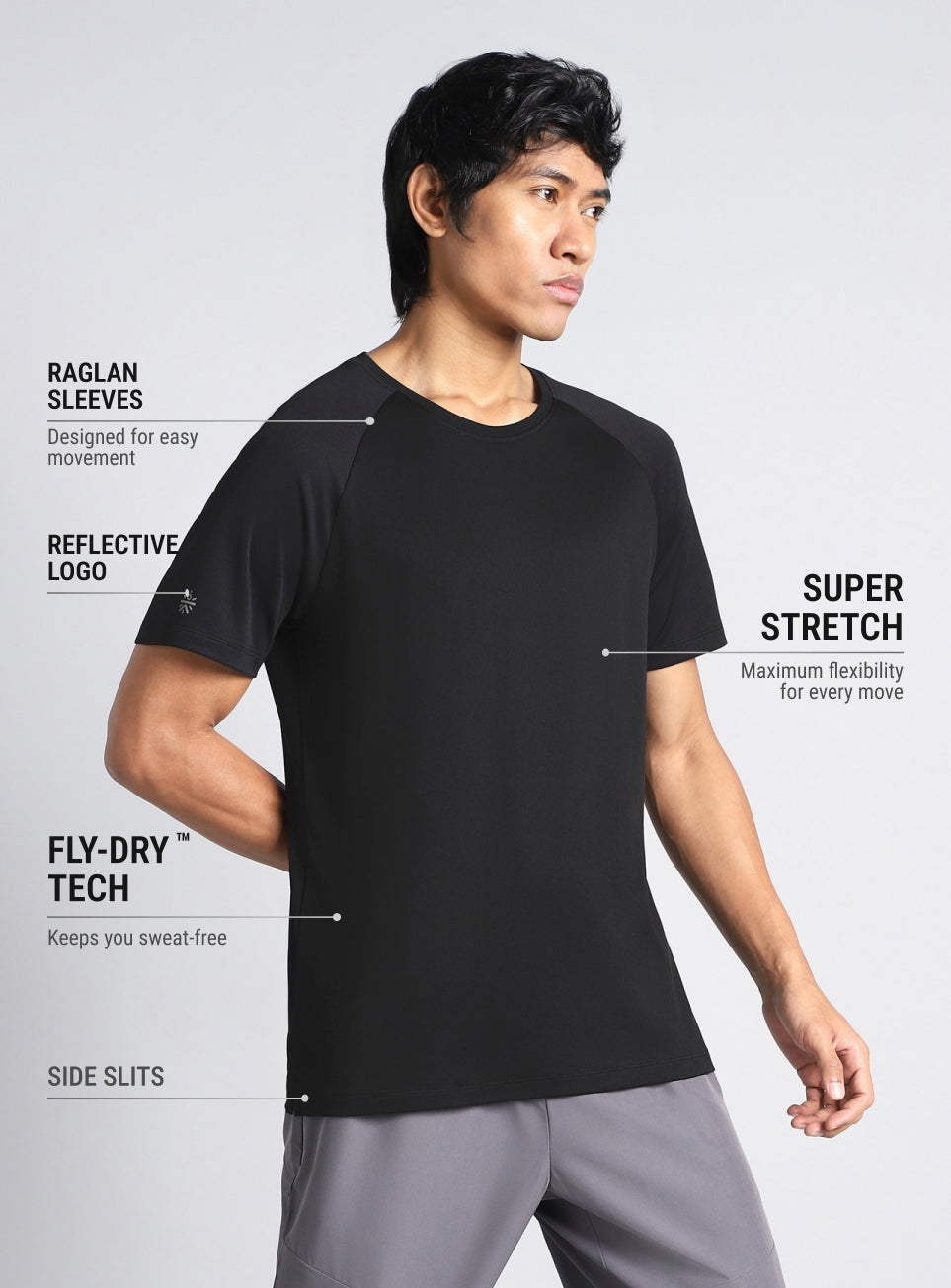 Men's Black Long Stride Running T-shirt