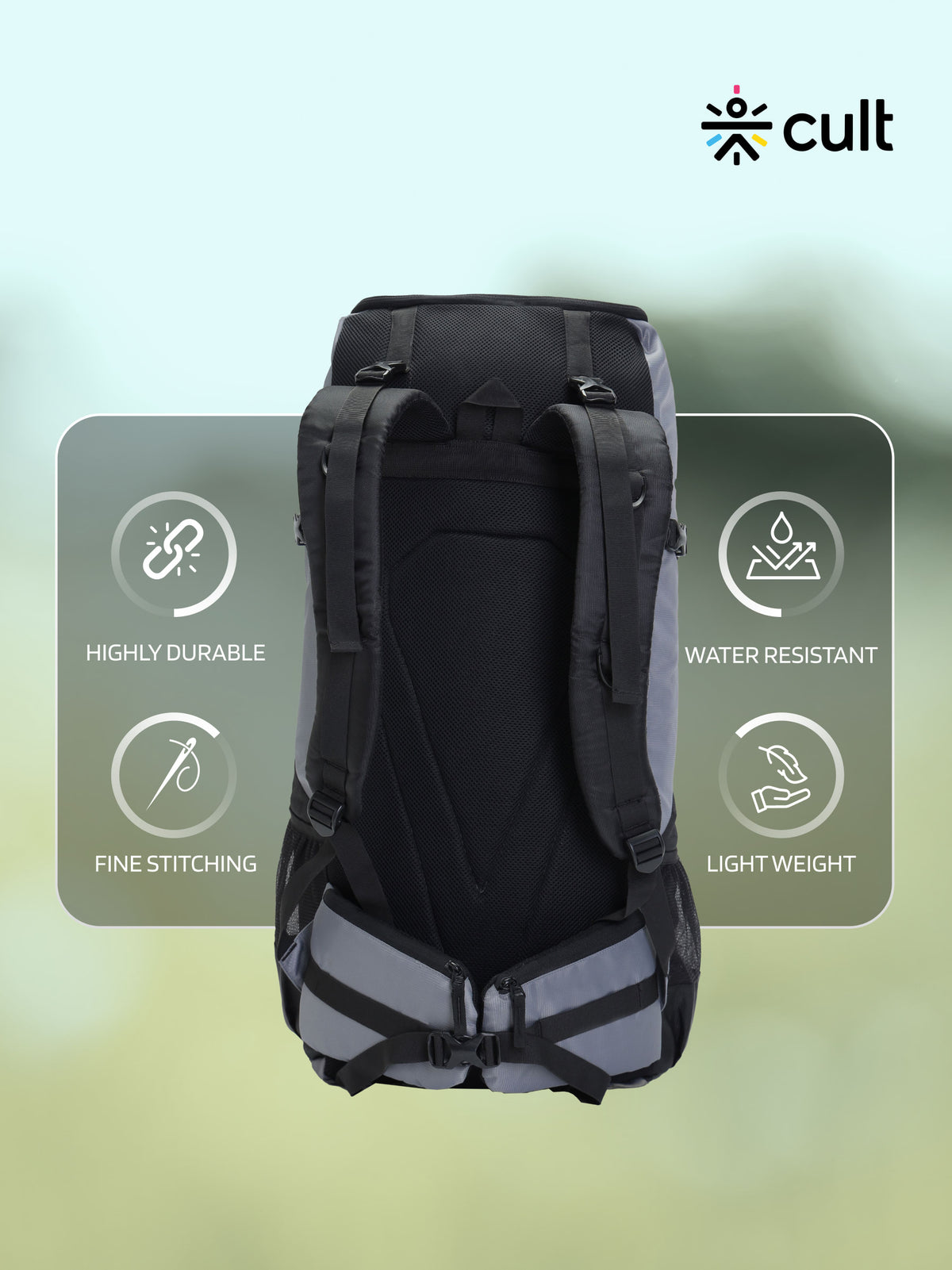 cult 65 Litre Travel Backpack Hiking Trekking Bag Camping Rucksack with Water Proof Rain Cover, Shoe Compartment Grey&nbsp;