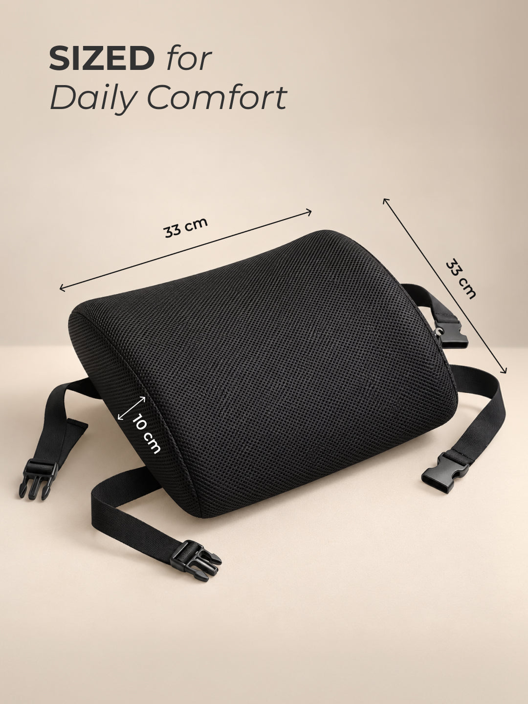 CULT Short Lumbar Support Pillow for Lower Back Support Cushion for Office Chair Car Seat and Home Seating Black