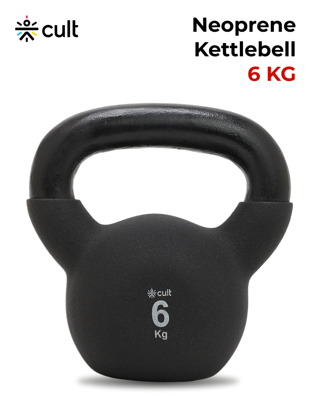 Cult 6kg Neoprene Anti-Slip Grip Kettlebell for Home Workout - Black
