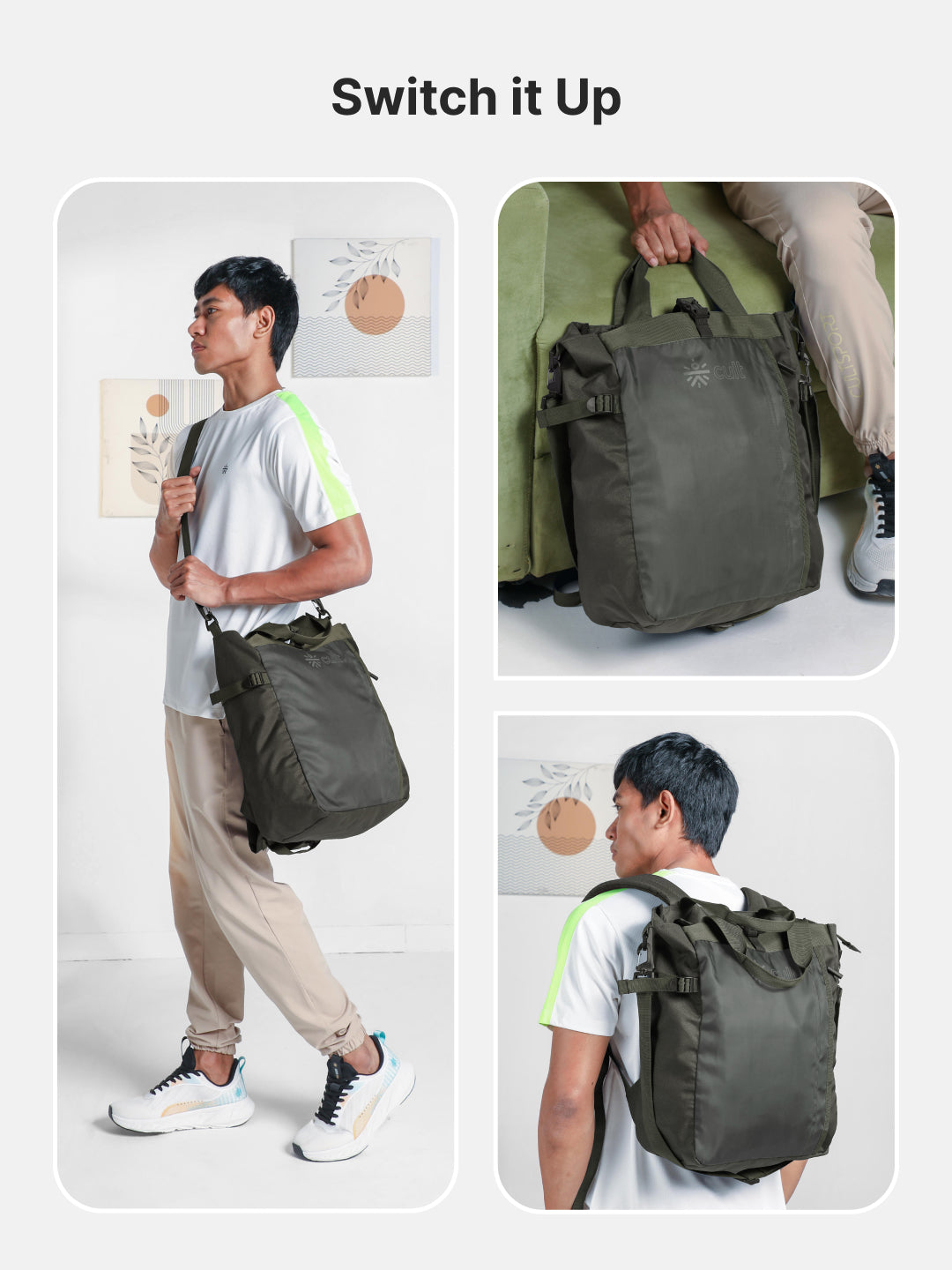 Work to Play Laptop Backpack 35L - Water-Repellent, Multi-Functional Bag with Trolley Sleeve With Shoe Bag - Olive