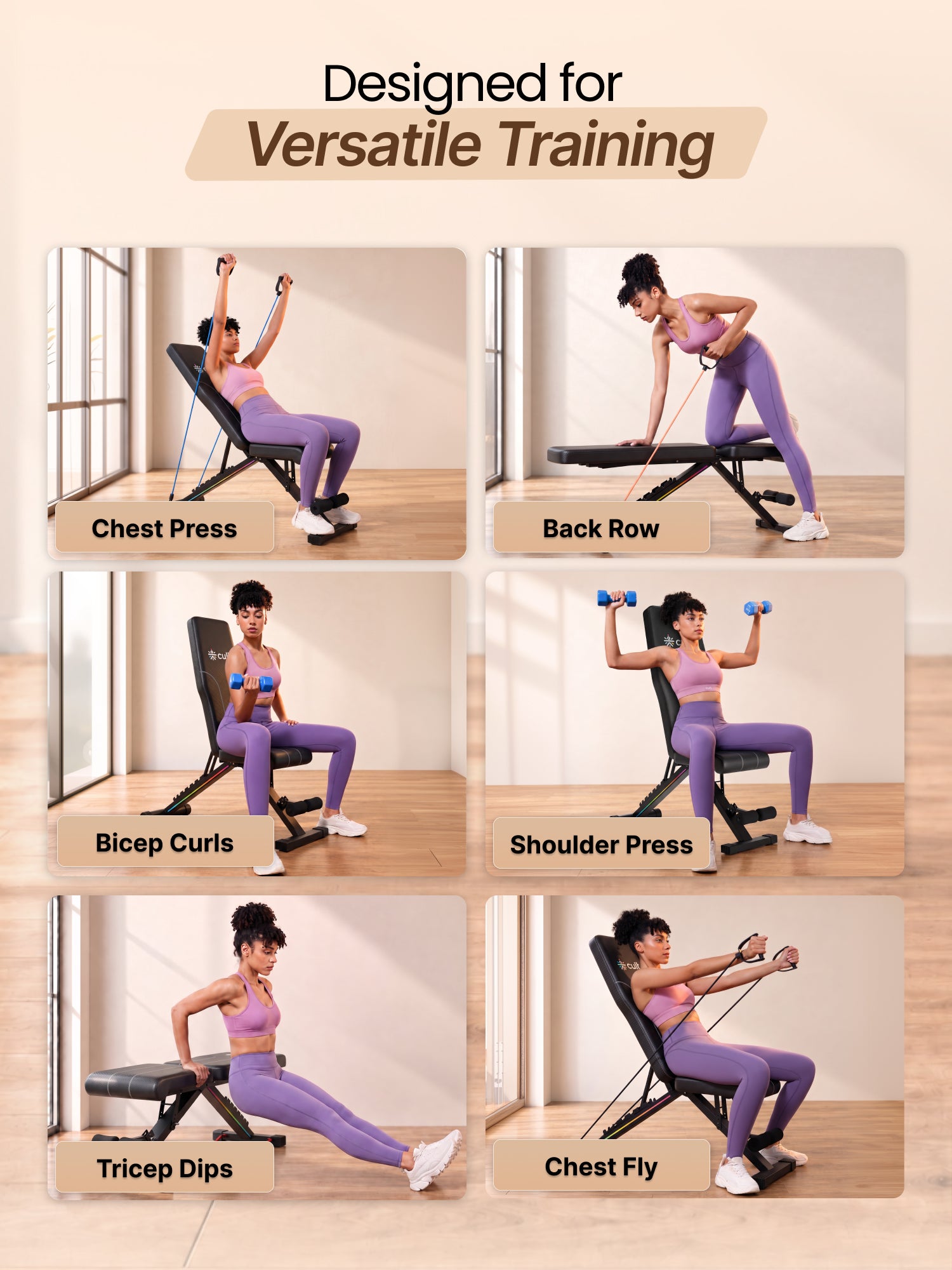 Cult StrivoFold Strength Training Foldable & Adjustable Bench | 7-Level Incline & 4-Level Decline | 350 kg Max Load Capacity | 3 Resistance Bands | Perfect for Home Workout