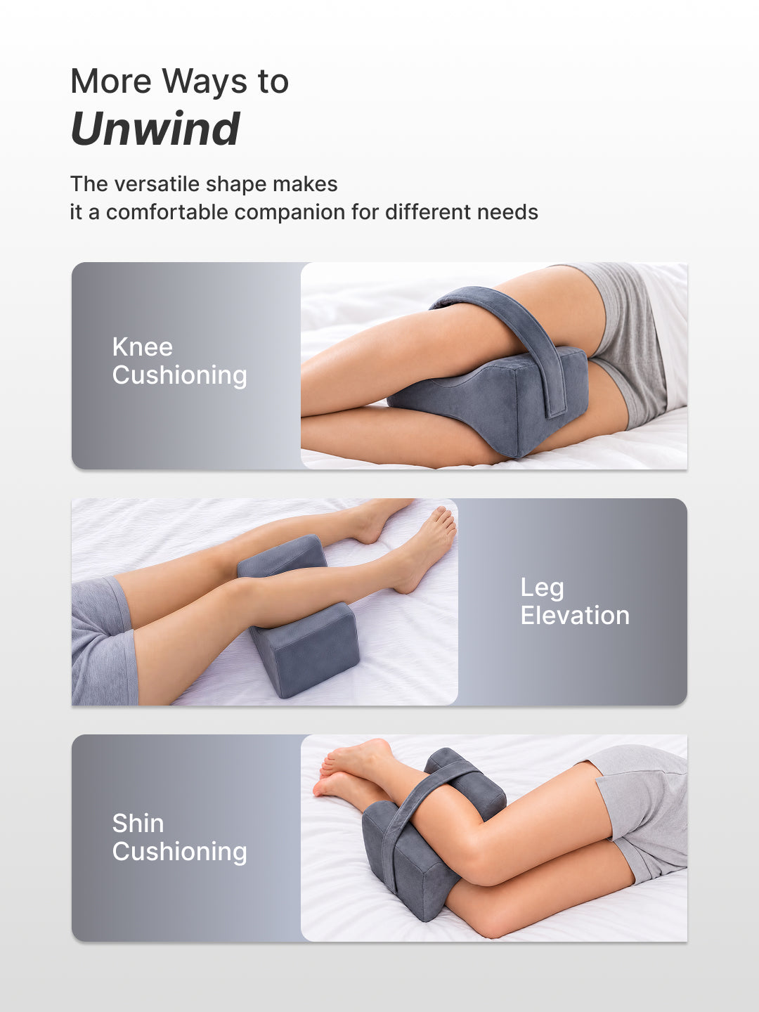 CULT Knee Support Pillow for Sleeping Side Sleepers Knee Alignment and Leg Comfort Cushion Grey