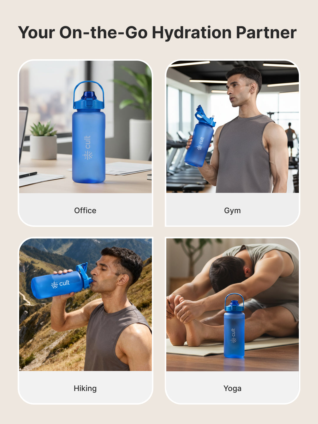 CULT Motivational Water Bottle 2L with Time Marker & Straw Large BPA-Free Gym Sipper Bottle, Portable Sports Water Bottle for Men & Women (Blue)
