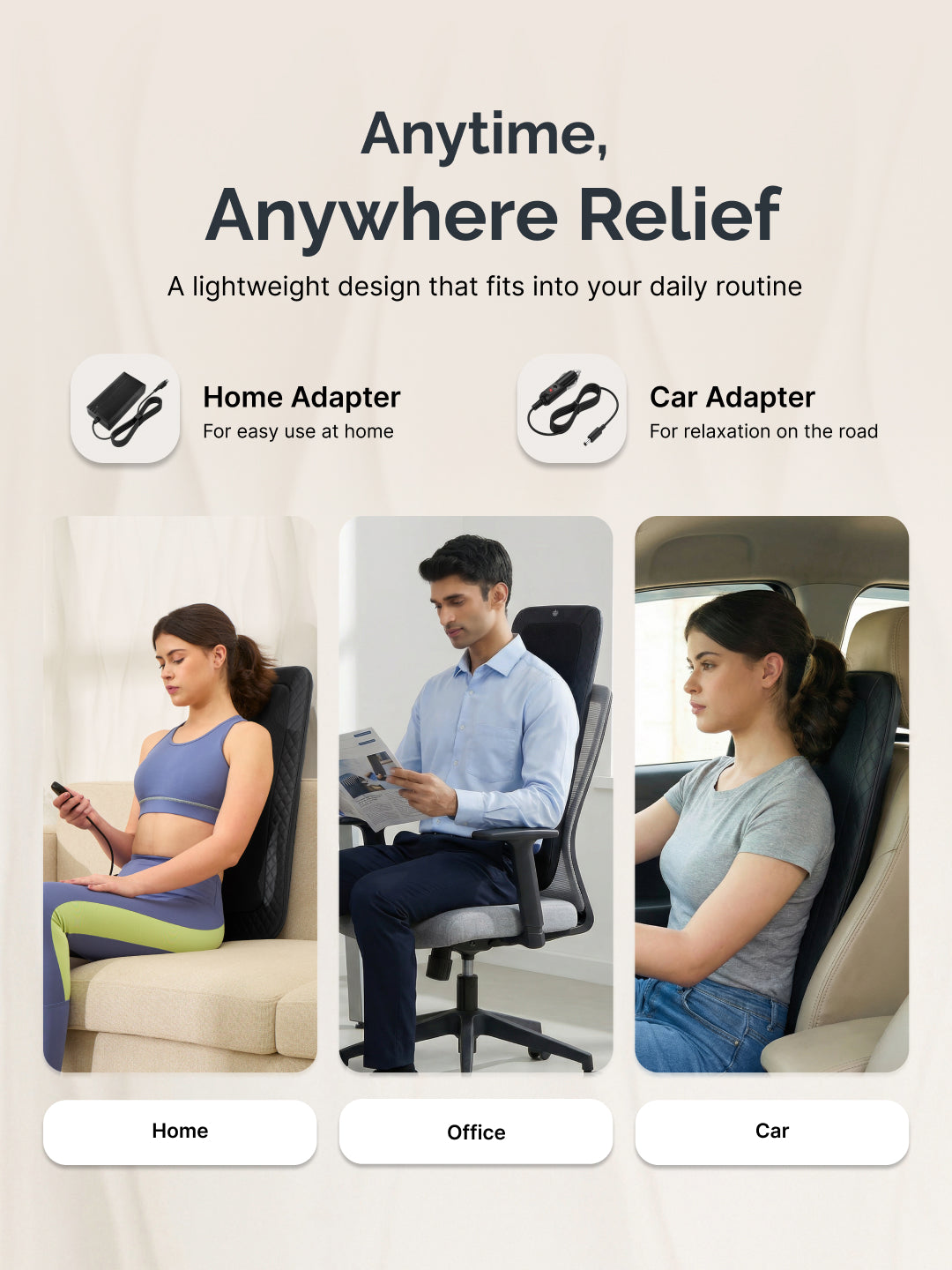 Cult Deep Relief Full Back Massager with Moving Rollers, 3-Intensity Heat & 4 Modes | Shiatsu Deep Tissue Relief for Neck & Lumbar | Home & Car Adapters (Black)