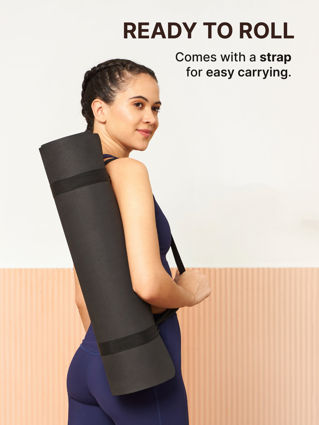EVA 5mm Yoga Mat with carry strap with Yoga Wheel Grey