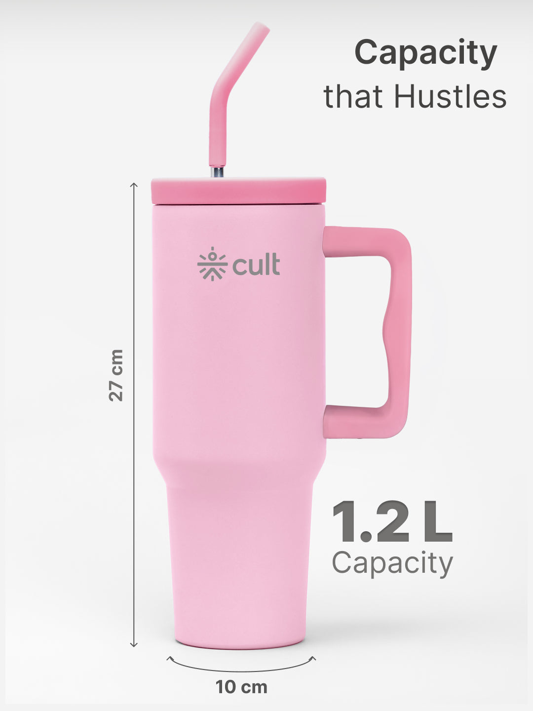 cult Tumbler 1200ML Steel Straw with Straw Cap and Cleaner Unisex Pink