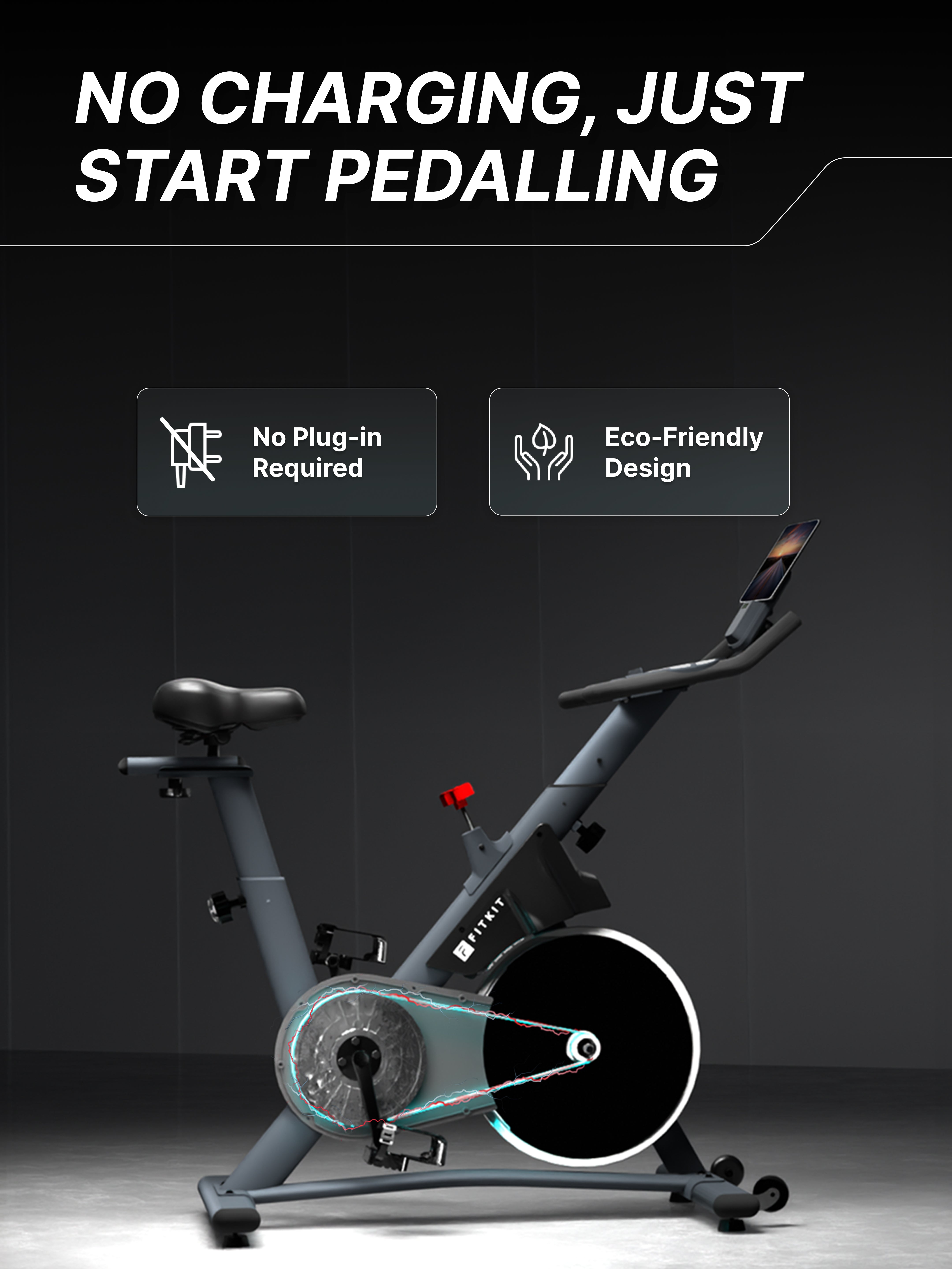 Fitkit by Cult FK7004 Premium Magnetic Spin Bike | 130kg Support | Stepless Resistance & 8kg Flywheel | LCD Display with Heart-Rate Tracking | Tablet Holder | Smooth & Silent Ride for Home Fitness (with 6 Months Extended Warranty)